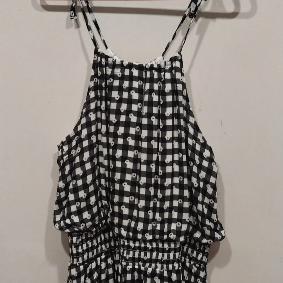 NWT Maurices Black & White Floral Gingham Summer Midi Dress Sz XL-Smocked Waist - Picture 2 of 9